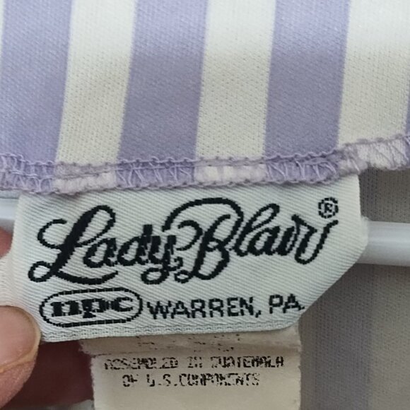 VTG 80s Lady Blair Lightweight Long Cuffed Slv Striped Open Front Blazer M Lilac - Picture 3 of 5